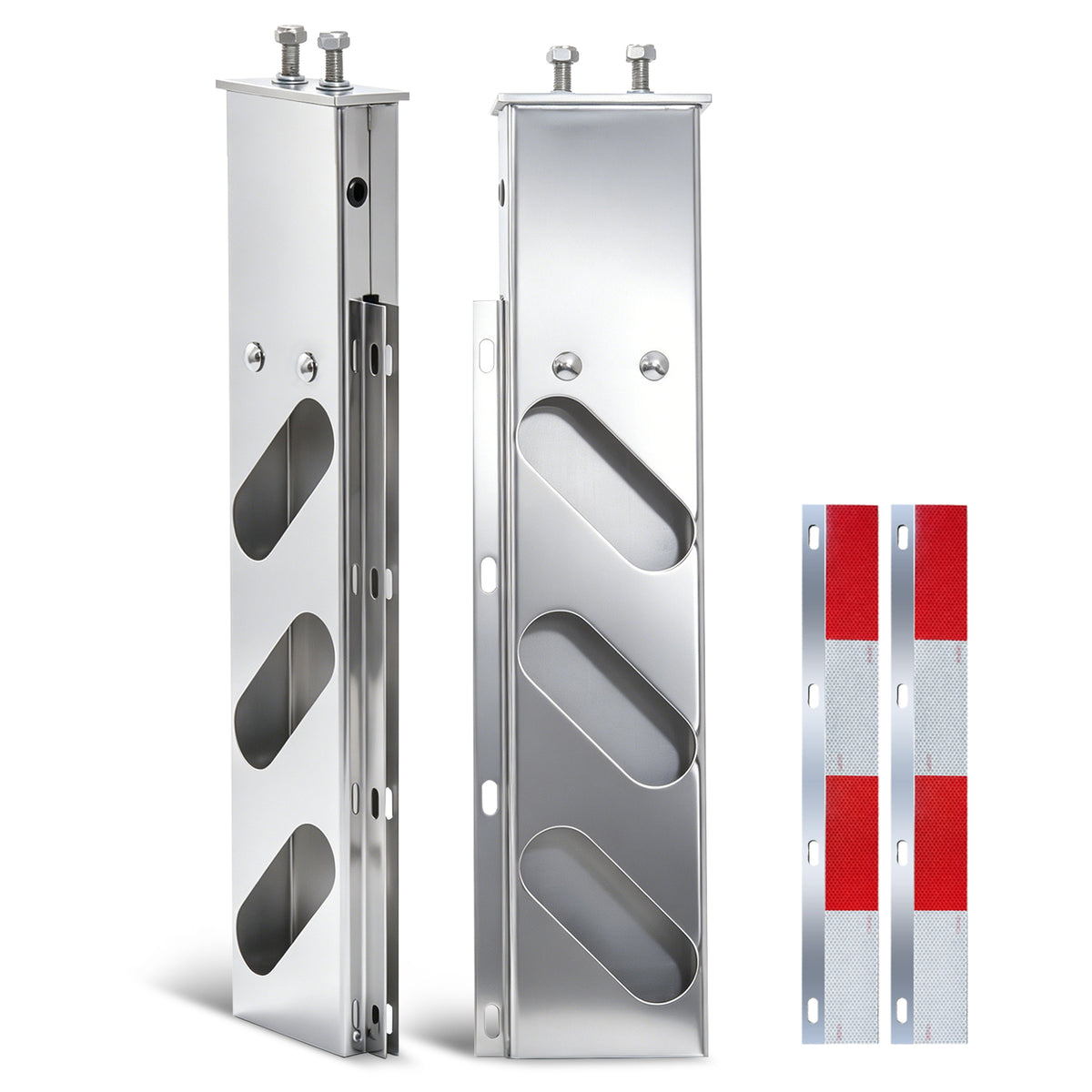 30" Spring‑Loaded Stainless Steel Light Bar Bracket Pair with Reflective Strips, 3 Oval Cutouts Light Box for Semi‑Trucks (Lights Not Included)