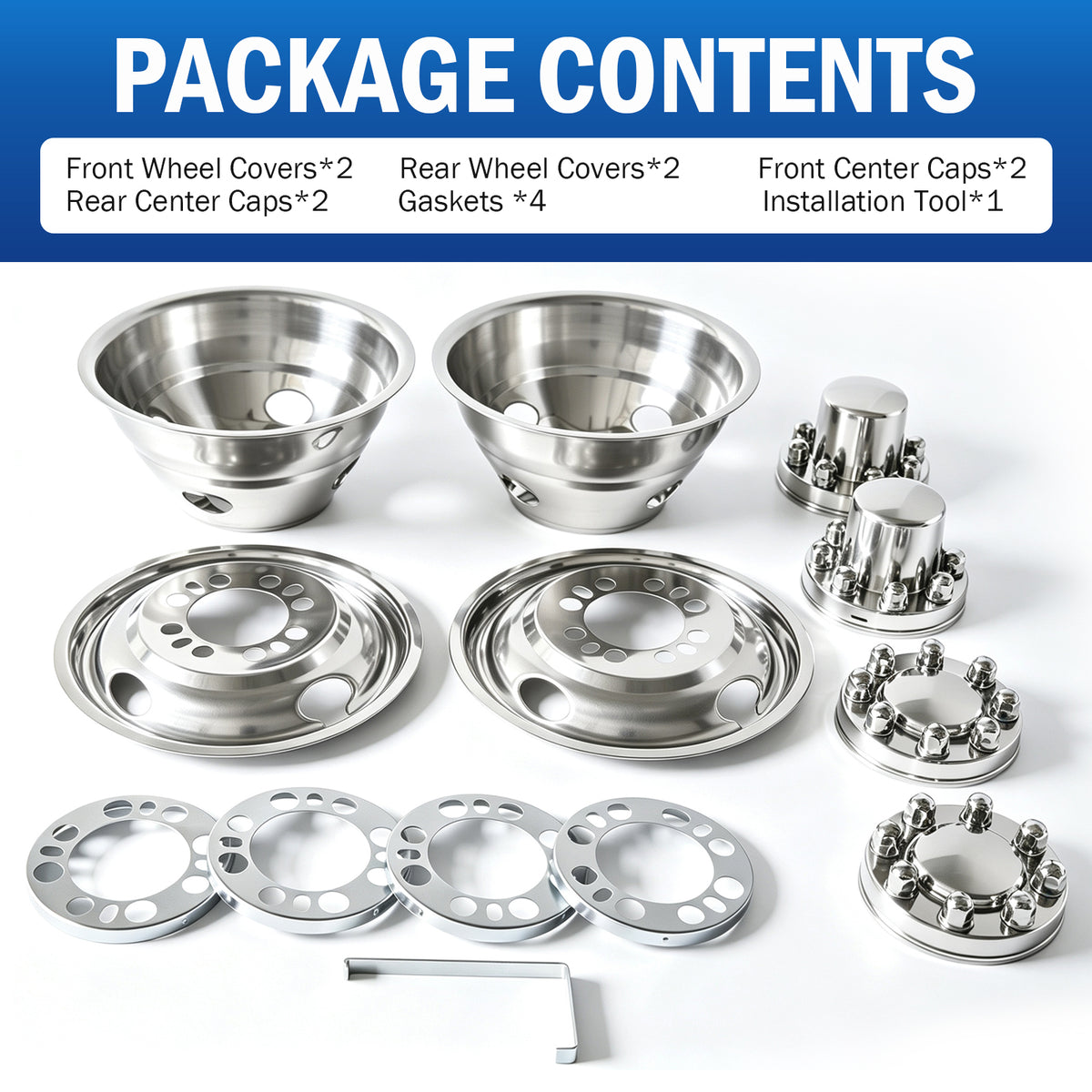 16" 304 Stainless Steel Wheel Simulators, Mirror Polished Wheel Covers for Dually Trucks