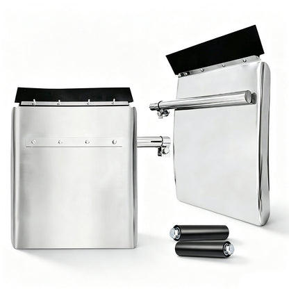 24"x29" Mirror Polished Stainless Steel Quarter Fender Pair, Semi Truck Mud Guards with Rubber Shock Reinforcement Tubes & Full Mount Hardware