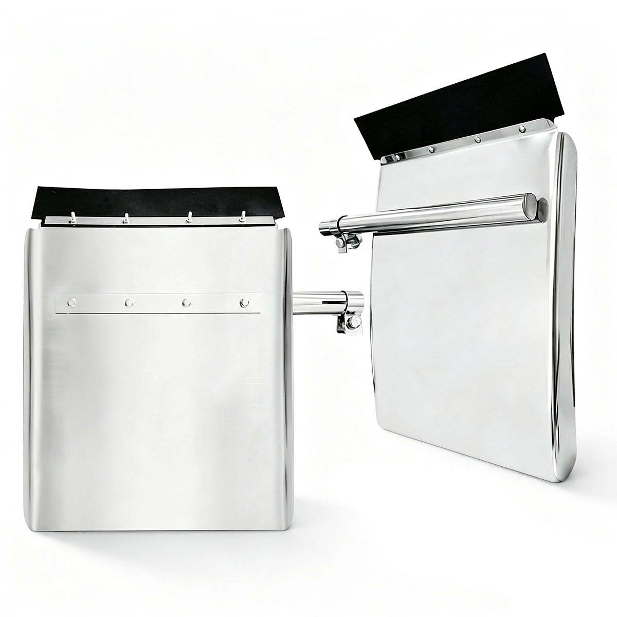 24" x 29" Mirror Polished Stainless Steel Quarter Fender Pair, Heavy‑Duty Semi Truck Mud Guards with Complete Mounting Hardware
