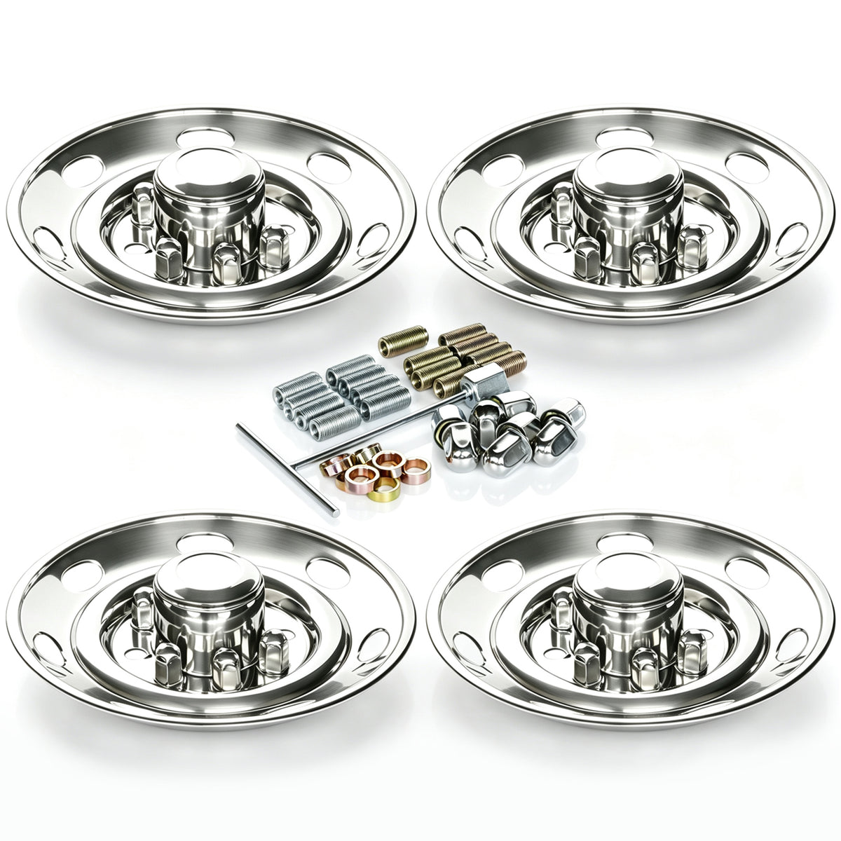16" 304 Stainless Steel Wheel Simulators Mirror Polished Complete Kit for Trucks & Trailers