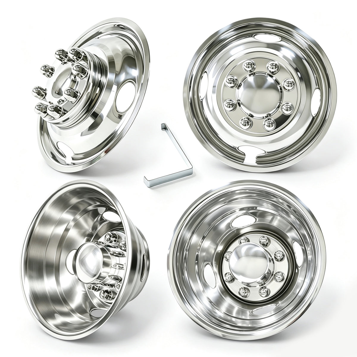16" 304 Stainless Steel Wheel Simulators, Mirror Polished Wheel Covers for Dually Trucks