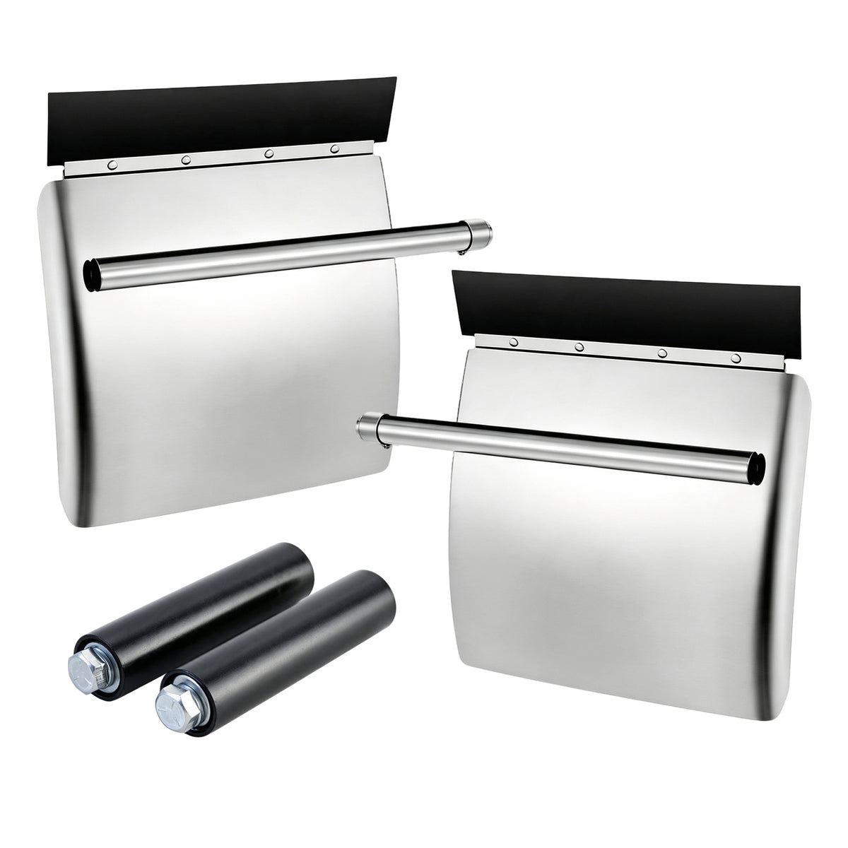 24"x24" Polished Stainless Steel Quarter Fender Pair, Semi Truck Mud Guards with Rubber Reinforced Shock Tubes & Full Mount Hardware