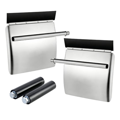 24"x24" Polished Stainless Steel Quarter Fender Pair, Semi Truck Mud Guards with Rubber Reinforced Shock Tubes & Full Mount Hardware