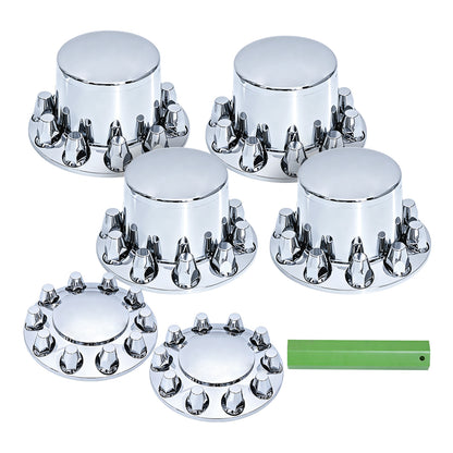 Chrome Axle Cover Full Set, 33mm Thread‑On Cone Lug Nut Covers for 20" 22.5" 24.5" 10‑Hole Semi‑Truck Wheels