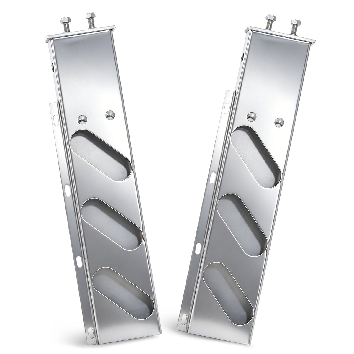 30" Spring‑Loaded Stainless Steel Light Bar Bracket Pair, 3 Oval Cutouts Light Box for Semi Truck (Lights Not Included)