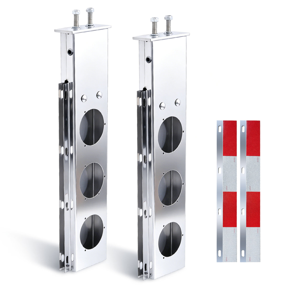 Spring‑Loaded Light Bar Brackets Pair with Reflector Plates | 430 Stainless Steel 3‑Hole Light Mount for Semi‑Trucks & Trailers